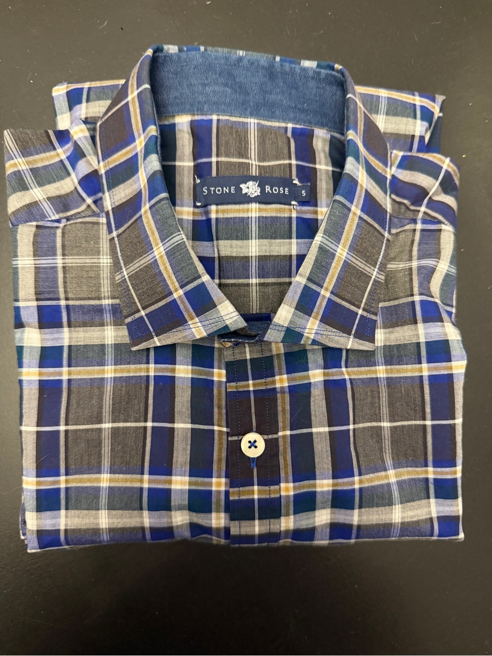 STONE ROSE MEN’S BLUE PLAID BUTTON DOWN SHIRT SZ S
